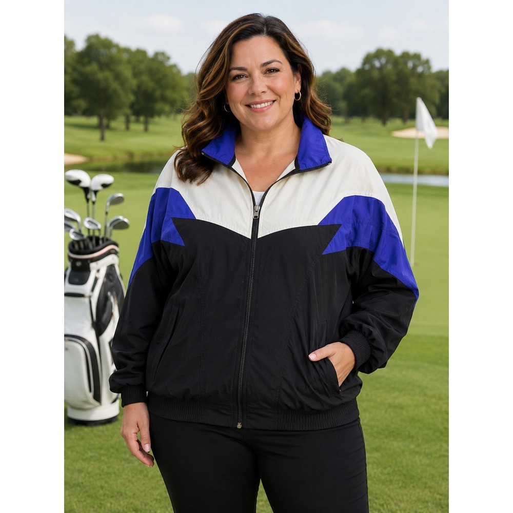Vintage TOURNEY Women's Large Goretex‎ Golf Windbreaker Blue White Jacket -2559